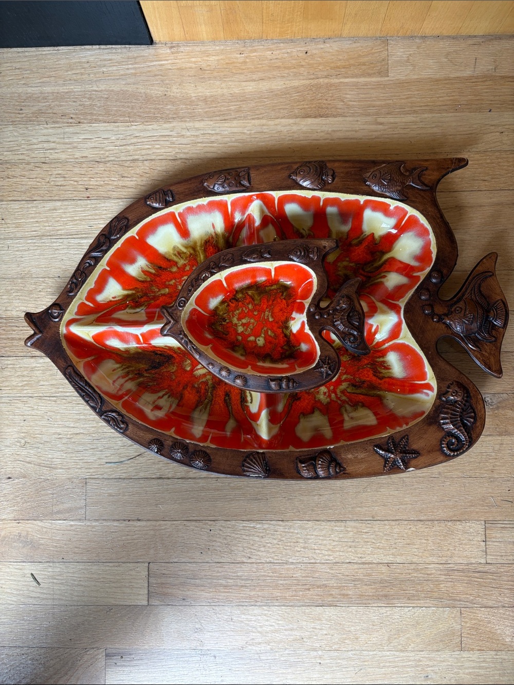 MCM Treasure Craft Divided Serving Platter with Matching Dip Dish